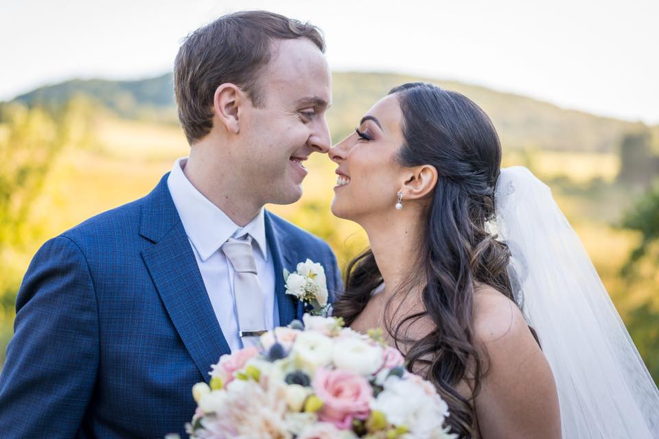 First Look "Take Two" summer-first-look-couple-nose-to-nose-in-hayfields